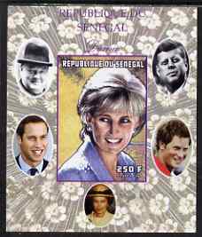 Senegal 1998 Princess Diana 250f imperf m/sheet #11 unmounted mint. Note this item is privately produced and is offered purely on its thematic appeal, it has no postal va..., stamps on royalty, stamps on diana, stamps on william, stamps on harry, stamps on churchill, stamps on kennedy, stamps on personalities