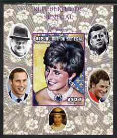 Senegal 1998 Princess Diana 250f imperf m/sheet #12 unmounted mint. Note this item is privately produced and is offered purely on its thematic appeal, it has no postal validity, stamps on royalty, stamps on diana, stamps on william, stamps on harry, stamps on churchill, stamps on kennedy, stamps on personalities