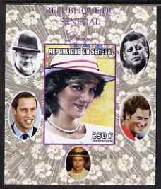 Senegal 1998 Princess Diana 250f imperf m/sheet #14 unmounted mint. Note this item is privately produced and is offered purely on its thematic appeal, it has no postal va..., stamps on royalty, stamps on diana, stamps on william, stamps on harry, stamps on churchill, stamps on kennedy, stamps on personalities