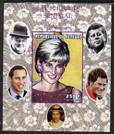 Senegal 1998 Princess Diana 250f imperf m/sheet #15 unmounted mint. Note this item is privately produced and is offered purely on its thematic appeal, it has no postal va..., stamps on royalty, stamps on diana, stamps on william, stamps on harry, stamps on churchill, stamps on kennedy, stamps on personalities