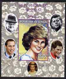 Senegal 1998 Princess Diana 250f imperf m/sheet #18 unmounted mint. Note this item is privately produced and is offered purely on its thematic appeal, it has no postal va..., stamps on royalty, stamps on diana, stamps on william, stamps on harry, stamps on churchill, stamps on kennedy, stamps on personalities