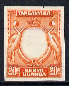 Kenya, Uganda & Tanganyika 1938-54 KG6 20c imperf working proof of frame only (Crane) on lined security paper without gum, stamps on , stamps on  stamps on birds, stamps on  stamps on  kg6 , stamps on  stamps on 