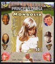 Mongolia 2007 Tenth Death Anniversary of Princess Diana 50f imperf m/sheet #01 unmounted mint (Churchill, Kennedy, Mandela, Roosevelt & Butterflies in background), stamps on , stamps on  stamps on royalty, stamps on  stamps on diana, stamps on  stamps on churchill, stamps on  stamps on kennedy, stamps on  stamps on personalities, stamps on  stamps on mandela, stamps on  stamps on butterflies, stamps on  stamps on roosevelt, stamps on  stamps on usa presidents, stamps on  stamps on americana, stamps on  stamps on human rights, stamps on  stamps on nobel, stamps on  stamps on personalities, stamps on  stamps on mandela, stamps on  stamps on nobel, stamps on  stamps on peace, stamps on  stamps on racism, stamps on  stamps on human rights