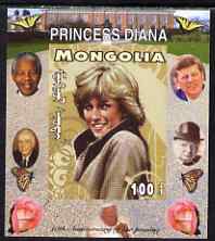 Mongolia 2007 Tenth Death Anniversary of Princess Diana 100f imperf m/sheet #04 unmounted mint (Churchill, Kennedy, Mandela, Roosevelt & Butterflies in background), stamps on royalty, stamps on diana, stamps on churchill, stamps on kennedy, stamps on personalities, stamps on mandela, stamps on butterflies, stamps on roosevelt, stamps on usa presidents, stamps on americana, stamps on human rights, stamps on nobel, stamps on personalities, stamps on mandela, stamps on nobel, stamps on peace, stamps on racism, stamps on human rights
