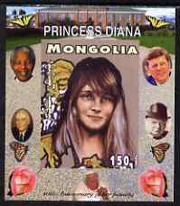 Mongolia 2007 Tenth Death Anniversary of Princess Diana 150f imperf m/sheet #05 unmounted mint (Churchill, Kennedy, Mandela, Roosevelt & Butterflies in background), stamps on royalty, stamps on diana, stamps on churchill, stamps on kennedy, stamps on personalities, stamps on mandela, stamps on butterflies, stamps on roosevelt, stamps on usa presidents, stamps on americana, stamps on human rights, stamps on nobel, stamps on personalities, stamps on mandela, stamps on nobel, stamps on peace, stamps on racism, stamps on human rights