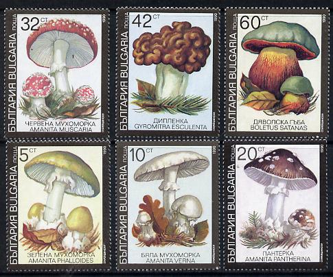 Bulgaria 1991 Fungi complete set of 6 unmounted mint, SG 3746-51 (Mi 3886-91), stamps on , stamps on  stamps on fungi