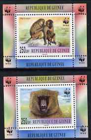 Guinea - Conakry 2000 WWF - Baboons perf set of 2 individual de-luxe sheetlets, unmounted mint. Note this item is privately produced and is offered purely on its thematic..., stamps on animals, stamps on baboons, stamps on  wwf , stamps on apes