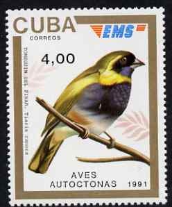 Cuba 1991 Express Mail Stamp - 4p Cuban Grassquit Bird unmounted mint SG E3641, stamps on birds, stamps on grassquit