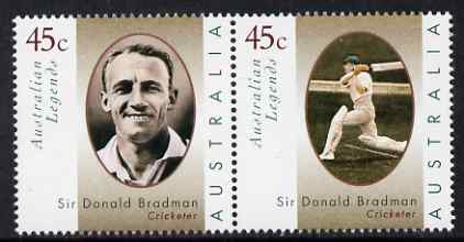 Australia 1997 Legends (1st series) Sir Donald Bradman perf se-tenant set of 2 unmounted mint SG 1663a, stamps on , stamps on  stamps on personalities, stamps on  stamps on cricket