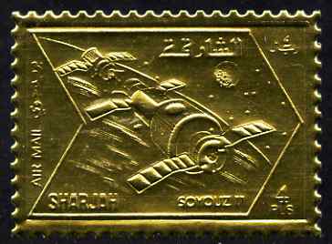 Sharjah 1972 Soyuz 11 perf 4r embossed in gold foil unmounted mint, as Mi 1062A, stamps on space, stamps on soyuz