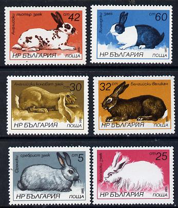 Bulgaria 1986 Rabbits set of 6, SG 3324-29 (Mi 3447-52), stamps on , stamps on  stamps on animals    rabbits