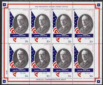 Staffa 1982 Presidents of the United States #30 Calvin Coolidge perf sheetlet containing 8 x 30p values unmounted mint