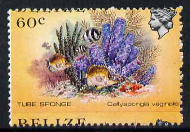 Belize 1984-88 Tube Sponge 60c single with spectacular 3mm shift of horiz perfs with country name being split between top and bottom of stamp unmounted mint, SG 776var, stamps on marine life