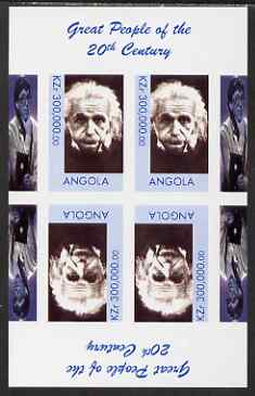 Angola 1999 Great People of the 20th Century - Albert Einstein (portrait) imperf sheetlet of 4 (2 tete-beche pairs with the Bill Gates in margin) unmounted mint. Note this item is privately produced and is offered purely on its thematic appeal, stamps on , stamps on  stamps on personalities, stamps on  stamps on science, stamps on  stamps on physics, stamps on  stamps on nobel, stamps on  stamps on einstein, stamps on maths, stamps on  stamps on space, stamps on  stamps on judaica, stamps on  stamps on millennium, stamps on  stamps on bridge (card game)     , stamps on  stamps on personalities, stamps on  stamps on einstein, stamps on  stamps on science, stamps on  stamps on physics, stamps on  stamps on nobel, stamps on  stamps on maths, stamps on  stamps on space, stamps on  stamps on judaica, stamps on  stamps on atomics