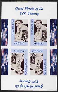 Angola 1999 Great People of the 20th Century - Bobby Fischer imperf sheetlet of 4 (2 tete-beche pairs) unmounted mint. Note this item is privately produced and is offered..., stamps on personalities, stamps on millennium, stamps on chess