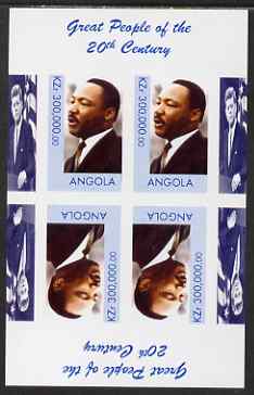 Angola 1999 Great People of the 20th Century - Martin Luther King imperf sheetlet containing 4 values (2 tete-beche pairs) unmounted mint. Note this item is privately produced and is offered purely on its thematic appeal (JFK in margin), stamps on , stamps on  stamps on personalities, stamps on  stamps on constitutions, stamps on  stamps on kennedy, stamps on  stamps on human rights, stamps on  stamps on millennium