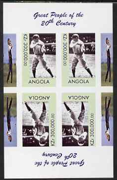 Angola 1999 Great People of the 20th Century - Babe Ruth imperf sheetlet of 4 (2 tete-beche pairs) with golfer in margin unmounted mint. Note this item is privately produ..., stamps on personalities, stamps on millennium, stamps on sport, stamps on baseball, stamps on golf