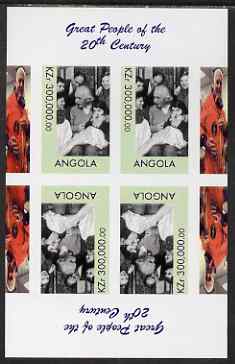 Angola 1999 Great People of the 20th Century - Albert Einstein (with children) imperf sheetlet containing 4 values (2 tete-beche pairs with John Glenn in margin) unmounte...