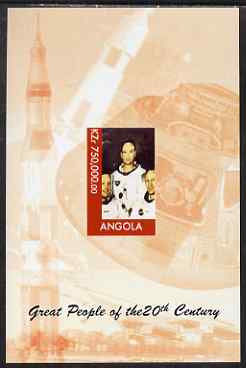 Angola 1999 Great People of the 20th Century - Apollo Astronauts imperf souvenir sheet unmounted mint. Note this item is privately produced and is offered purely on its thematic appeal, stamps on , stamps on  stamps on personalities, stamps on space, stamps on apollo, stamps on  stamps on millennium