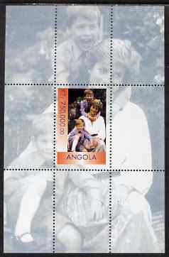 Angola 1999 Princess Diana with Harry & William perf s/sheet unmounted mint, stamps on , stamps on  stamps on personalities, stamps on pope, stamps on royalty, stamps on diana, stamps on millennium