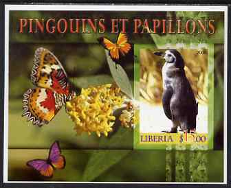 Liberia 2006 Penguins & Butterflies #3 imperf m/sheet unmounted mint, stamps on birds, stamps on penguins, stamps on butterflies