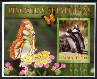 Liberia 2006 Penguins & Butterflies #4 imperf m/sheet unmounted mint, stamps on birds, stamps on penguins, stamps on butterflies