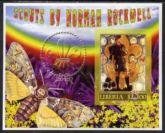 Liberia 2006 Scouts by Norman Rockwell #1 imperf m/sheet with Butterfly, unmounted mint, stamps on , stamps on  stamps on scouts, stamps on  stamps on rockwell, stamps on  stamps on arts, stamps on  stamps on butterflies, stamps on  stamps on rainbows