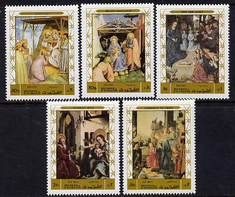 Fujeira 1970 Christmas Paintings perf set of 5 unmounted mint, Mi 577-81A, stamps on arts  christmas