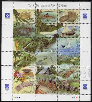 Micronesia 1993 Yap perf sheetlet containing 18 values unmounted mint, SG 339-56, stamps on bats, stamps on canoes, stamps on fish, stamps on fruit, stamps on coral, stamps on dances, stamps on dancing, stamps on coins, stamps on finance