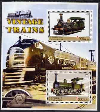 Somalia 2005 Vintage Trains #2 perf sheetlet containing 2 values unmounted mint, stamps on , stamps on  stamps on railways