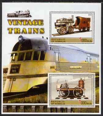 Somalia 2005 Vintage Trains #3 perf sheetlet containing 2 values unmounted mint, stamps on , stamps on  stamps on railways