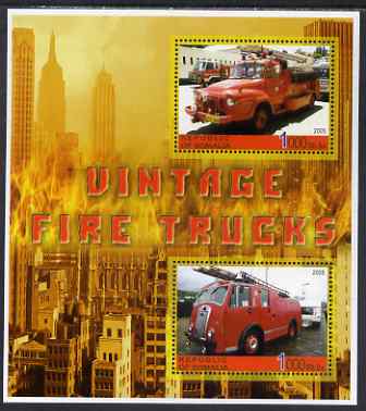 Somalia 2005 Vintage Fire Trucks #01 perf sheetlet containing 2 values unmounted mint, stamps on , stamps on  stamps on fire