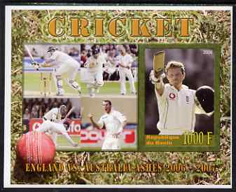 Benin 2006 Cricket (England v Australia Ashes series) imperf m/sheet #2 unmounted mint. Note this item is privately produced and is offered purely on its thematic appeal, stamps on , stamps on  stamps on sport, stamps on  stamps on cricket