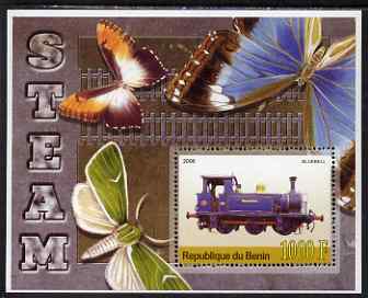 Benin 2006 Early Steam Locos #3 (Bluebell) perf m/sheet with Butterflies in background unmounted mint, stamps on railways, stamps on butterflies