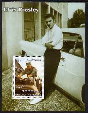 Somalia 2004 Elvis Presley #5 perf m/sheet (leaning on car) unmounted mint, stamps on music, stamps on personalities, stamps on elvis, stamps on entertainments, stamps on films, stamps on cinema, stamps on cars