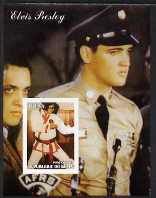 Benin 2003 Elvis Presley (in GI Uniform & Martial Arts) imperf m/sheet unmounted mint, stamps on , stamps on  stamps on personalities, stamps on  stamps on elvis, stamps on  stamps on music, stamps on  stamps on films, stamps on  stamps on movies, stamps on  stamps on martial arts