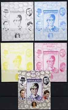 Senegal 1998 Princess Diana 200f imperf m/sheet #03 the set of 5 progressive proofs comprising the 4 individual colours plus all 4-colour composite, unmounted mint, stamps on royalty, stamps on diana, stamps on william, stamps on harry, stamps on churchill, stamps on kennedy, stamps on personalities