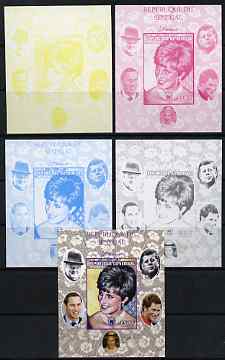 Senegal 1998 Princess Diana 250f imperf m/sheet #12 the set of 5 progressive proofs comprising the 4 individual colours plus all 4-colour composite, unmounted mint, stamps on royalty, stamps on diana, stamps on william, stamps on harry, stamps on churchill, stamps on kennedy, stamps on personalities