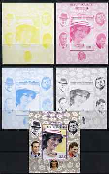 Senegal 1998 Princess Diana 250f imperf m/sheet #14 the set of 5 progressive proofs comprising the 4 individual colours plus all 4-colour composite, unmounted mint, stamps on royalty, stamps on diana, stamps on william, stamps on harry, stamps on churchill, stamps on kennedy, stamps on personalities