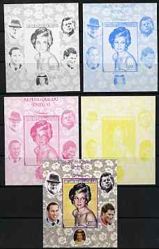 Senegal 1998 Princess Diana 250f imperf m/sheet #16 the set of 5 progressive proofs comprising the 4 individual colours plus all 4-colour composite, unmounted mint, stamps on , stamps on  stamps on royalty, stamps on  stamps on diana, stamps on  stamps on william, stamps on  stamps on harry, stamps on  stamps on churchill, stamps on  stamps on kennedy, stamps on  stamps on personalities