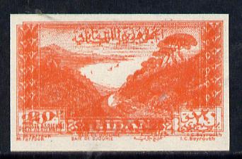 Lebanon 1947 Air 20p vermilion (Jounieh Bay) unmounted mint imperf proof (?) with fine double impression, stamps on , stamps on  stamps on lakes   tourism