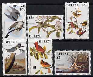 Belize 1985 Birth Bicentenary of John Audubon (Birds) original perf set of 6 unmounted mint, SG 820-25, stamps on audubon, stamps on birds, stamps on kingfishers, stamps on kites, stamps on curlew