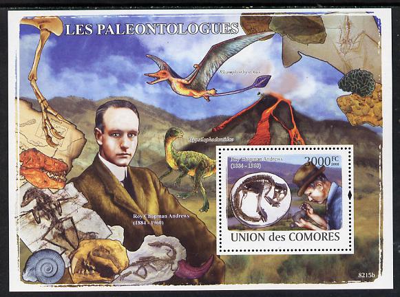 Comoro Islands 2008 Paleontolgists & Dinosaurs perf sheetlet containing 6 values unmounted mint, stamps on , stamps on  stamps on personalities, stamps on  stamps on dinosaurs, stamps on  stamps on fossils, stamps on  stamps on volcanoes