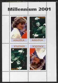 Angola 2001 Millennium series - Princess Diana & Baden Powell perf sheetlet of 4 (2 tete-beche pairs) unmounted mint. Note this item is privately produced and is offered purely on its thematic appeal, stamps on , stamps on  stamps on personalities, stamps on  stamps on diana, stamps on  stamps on royalty, stamps on  stamps on scouts