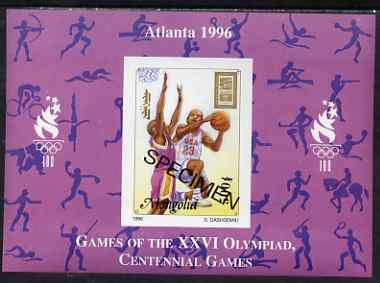 Mongolia 1996 Atlanta Olympics 500t (Basketball) imperf m/sheet opt'd SPECIMEN from limited printing, as SG 2557a unmounted mint, stamps on , stamps on  stamps on olympics, stamps on  stamps on sport, stamps on  stamps on basketball