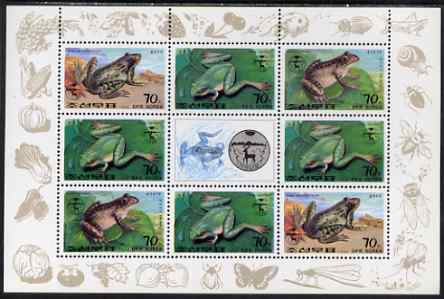 North Korea 1992 Frogs & Toads sheetlet containing 8 x 70ch values plus label unmounted mint, see after SG N3199, stamps on , stamps on  stamps on frogs, stamps on  stamps on toads, stamps on  stamps on amphibians, stamps on  stamps on insects, stamps on  stamps on fruit