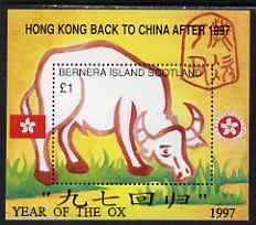 Bernera 1997 Hong Kong Back to China perf m/sheet (\A31 value) Year of the Ox unmounted mint, stamps on constitutions, stamps on oxen, stamps on bovine