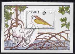 Gambia 1988 White Pelican perf m/sheet unmounted mint, SG MS 769b, stamps on birds.pelicans