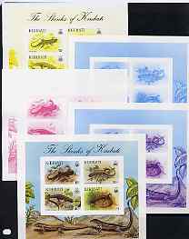 Kiribati 1987 Skinks imperf m/sheet containing 4 values, the set of 5 progressive proofs comprising 2 individual colours, two 2-colour composite plus all 4-colour composi..., stamps on reptiles