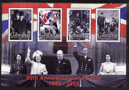 Gibraltar 2005 60th Anniversary of VE-Day perf sheetlet containing complete set of 4 values unmounted mint, SG MS 1133, stamps on , stamps on  stamps on royalty, stamps on  stamps on churchill, stamps on  stamps on  ww2 , stamps on  stamps on flags, stamps on  stamps on ships, stamps on  stamps on 